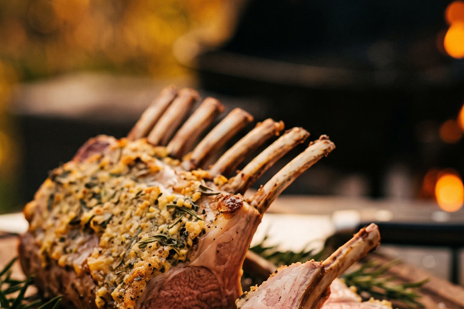 Rosé lamskroon met kruidenkorst en rozemarijn bij de kamado