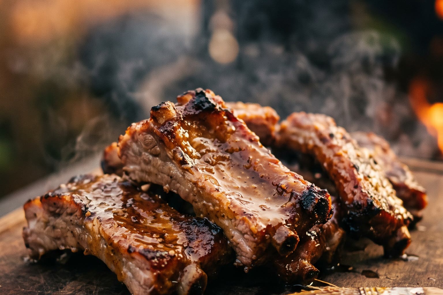Gelakte baby back ribs met karamelliserende saus en rook